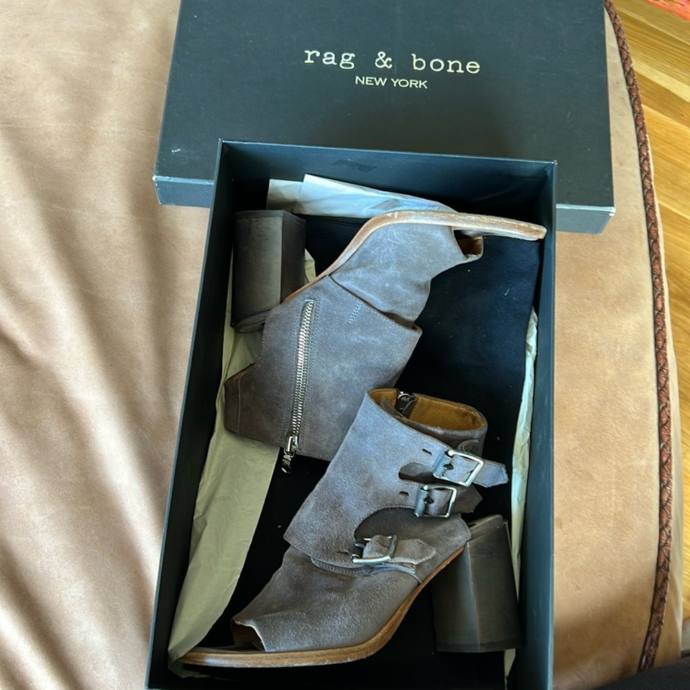 Rag and Bone Marta Open Boot, Granite Suede Size 36